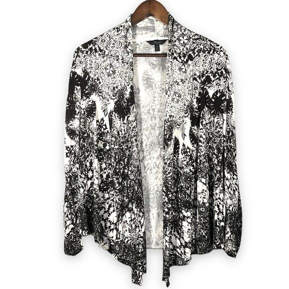 Soma Intimates Open Front Cardigan Knit Sweater Black White Print Size S *STAINS - Picture 1 of 12